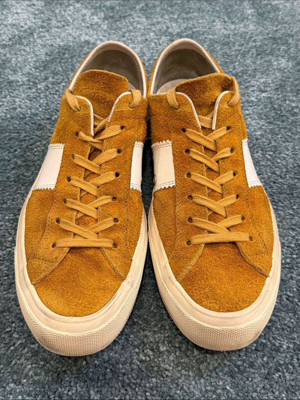 Tom Ford Men's Suede Sneakers in Mustard with White Accent